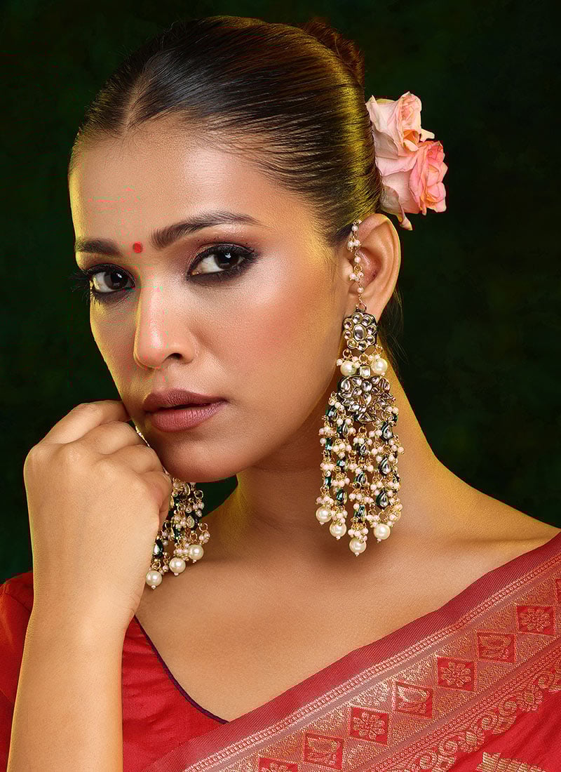 Green Kundan And Beads Chandeliers