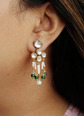 Green Kundan And Beads Danglers