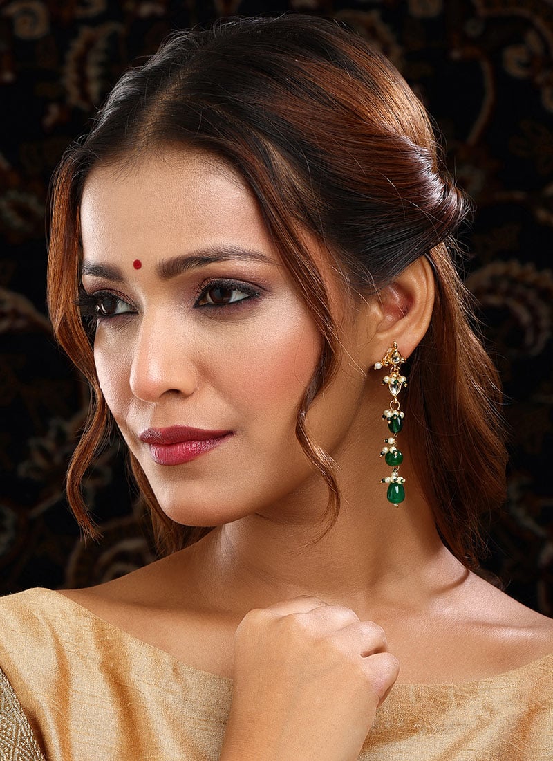 Green Kundan And Beads Danglers Wedding Wear