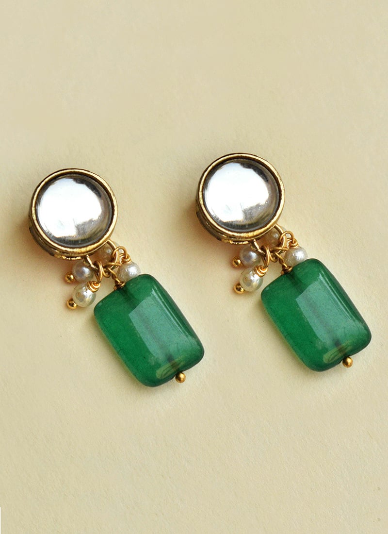 Green Kundan And Beads Drops After Six Wear