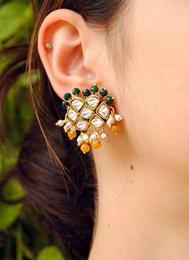 Green Kundan And Beads Drops