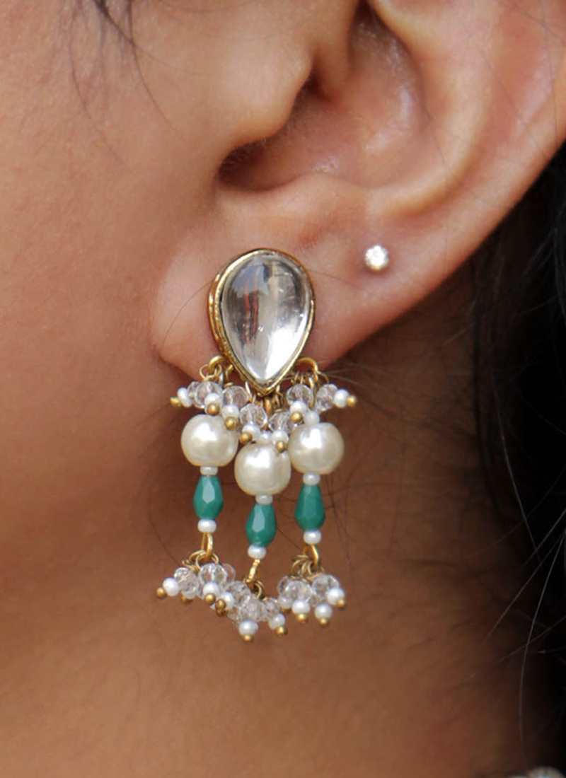 Green Kundan And Beads Drops After Six Wear