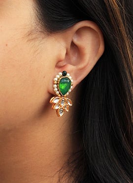 Green Kundan And Beads Drops