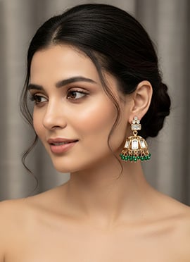 Green Kundan And Beads Jhumka