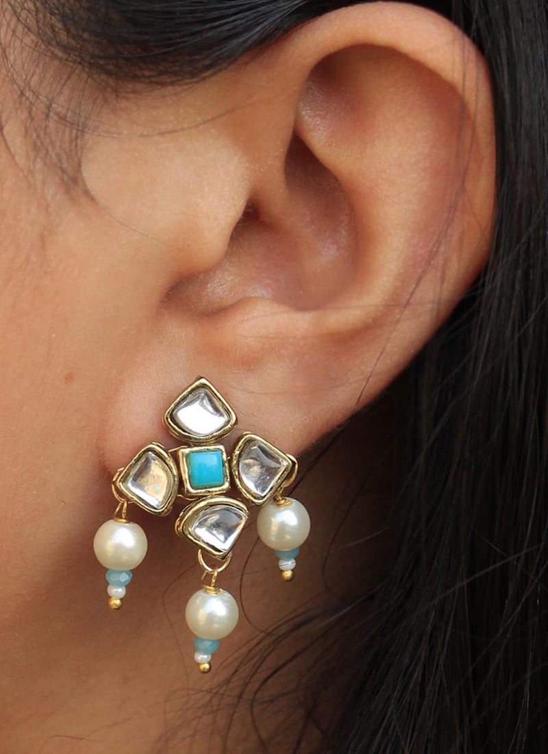 Green Kundan And Beads Studs Festive Wear