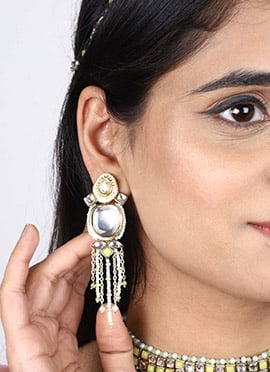 Green Kundan And meenakari With Beads Work Danglers