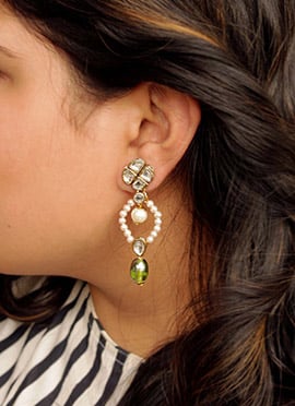 Green Kundan And Moti Drops