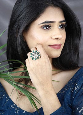 Green Kundan And Moti Ring