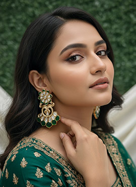 Green Kundan And Stone Danglers