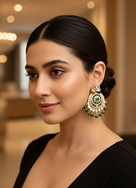 Green Kundan And Stones Beads Chaand Bali