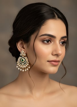 Green Kundan And Stones Beads Chaand Bali