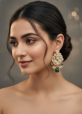 Green Kundan And Stones Beads Danglers