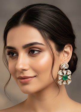 Green Kundan And Stones Danglers