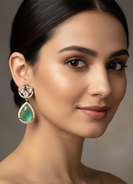 Green Kundan And Stones Danglers