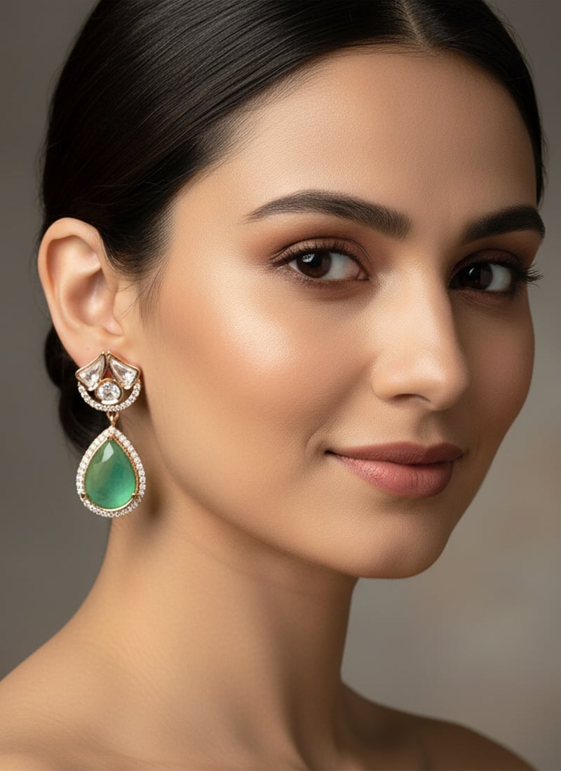 Green Kundan And Stones Danglers Festive Wear