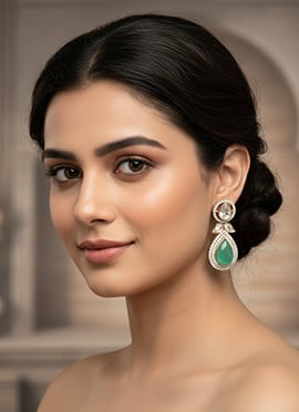 Green Kundan And Stones Danglers