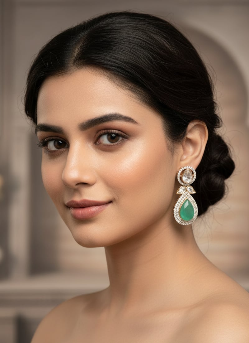 Green Kundan And Stones Danglers