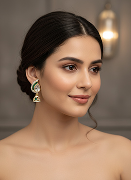 Green Kundan And Stones Jhumka