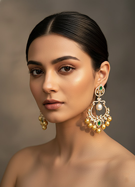 Green Kundan And Stones Moti Danglers