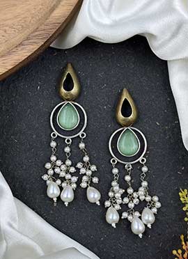 Green Kundan Bead Embellished Danglers
