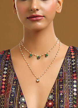 Green Kundan Beaded Layered Necklace