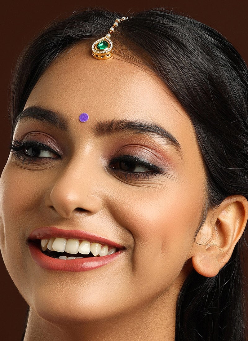 Green Kundan Beaded With Stone Mangtikka Festive Wear