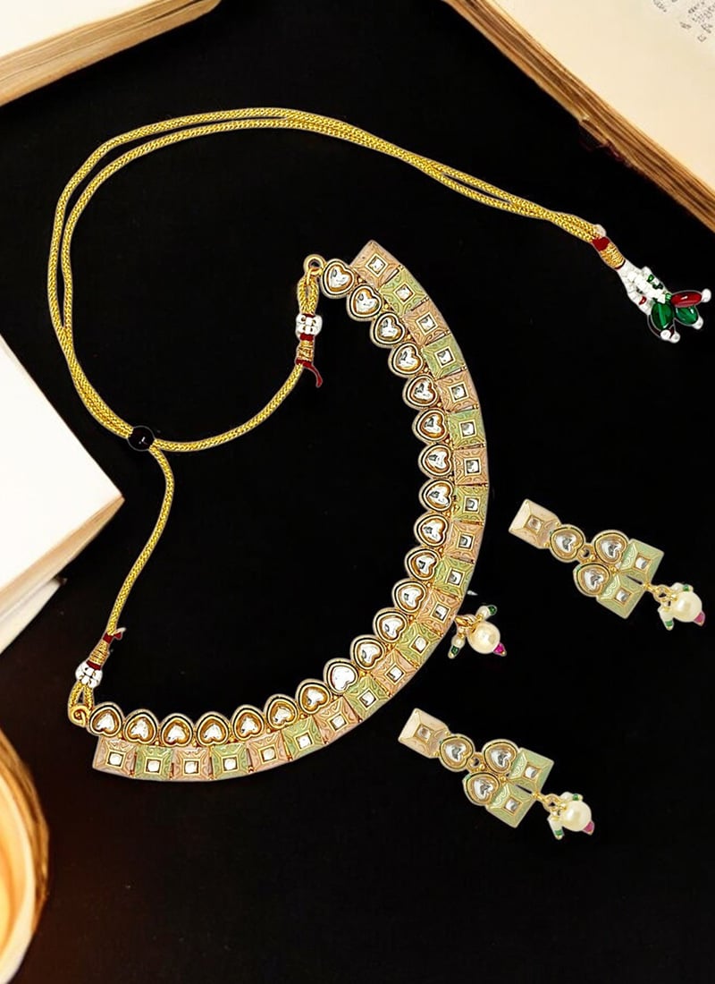 Green Kundan Beads Choker Festive Wear