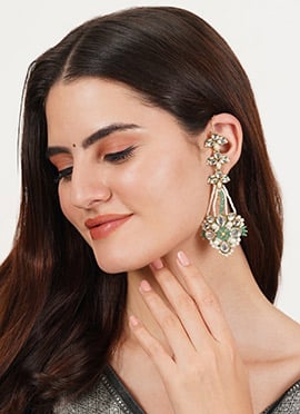 Green Kundan Beads Danglers With Kanauti