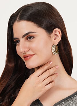 Green Kundan Beads Hoops