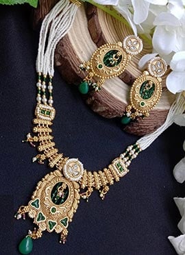 Green Kundan Beads Pearl Necklace Set