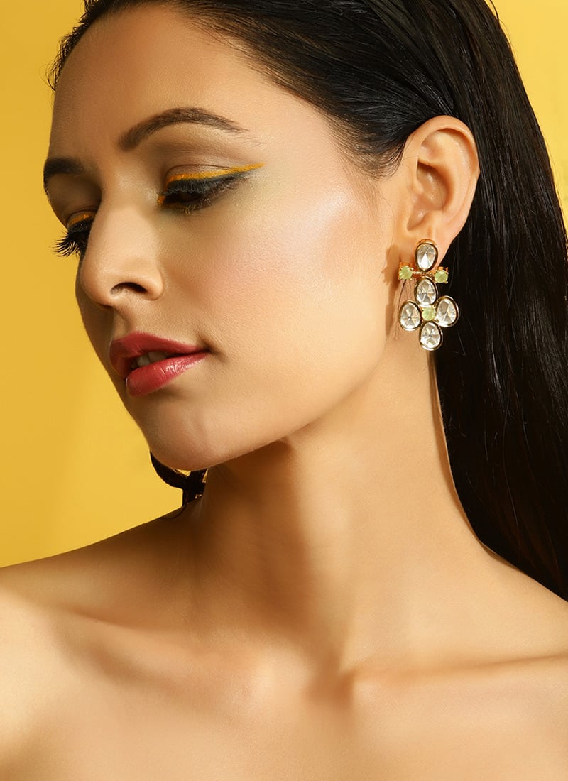 Green Kundan Danglers Festive Wear