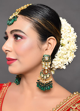 Green Kundan Drop Earrings