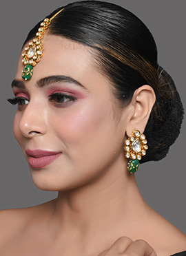 Green Kundan Drops Earrings