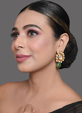 Green Kundan Drops Earrings