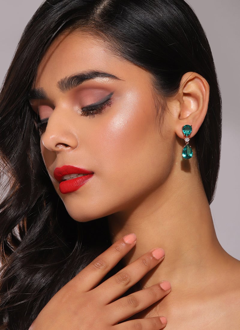 Green Kundan Drops Festive Wear