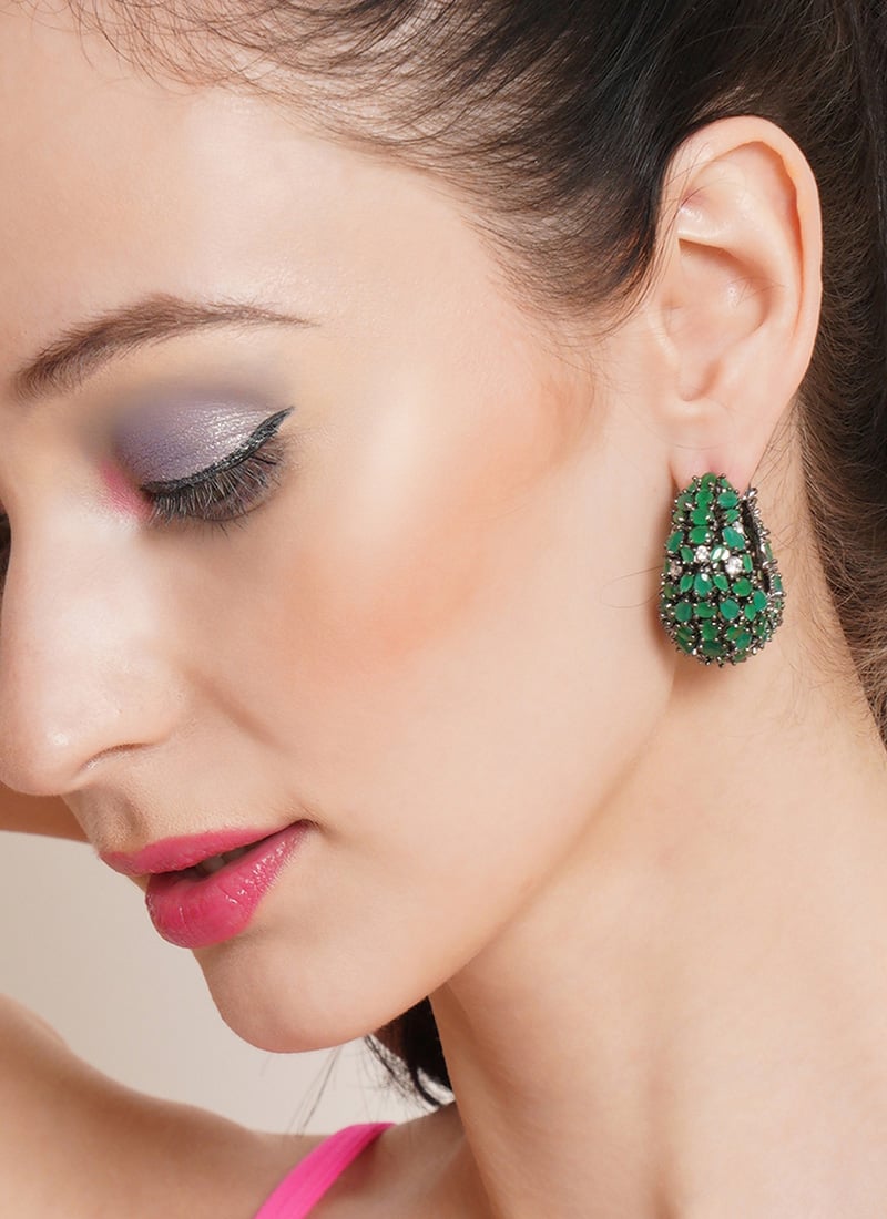 Green Kundan Hoops Festive Wear