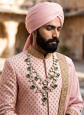 Green Kundan Layered Mens Mala