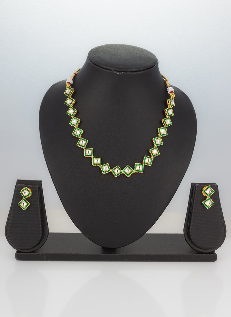 Green Kundan Meenakari Necklace Festive Wear