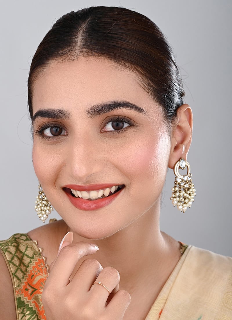 Green Kundan Meenakari Pearl Dangler Earrings After Six Wear