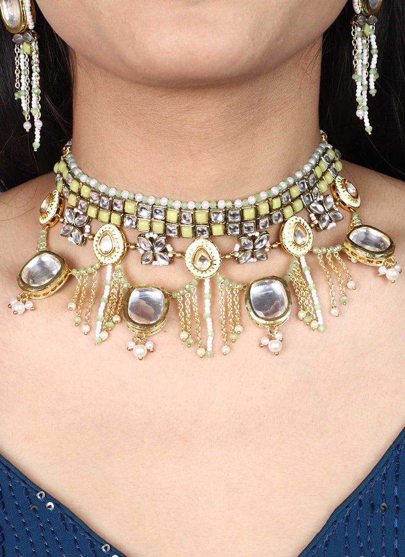 Green Kundan Moti And Beads Choker Festive Wear