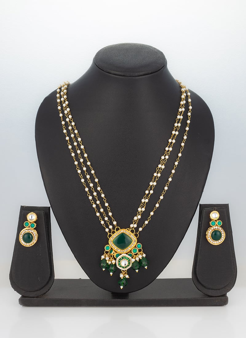Green Kundan Moti And Beads Necklace Festive Wear