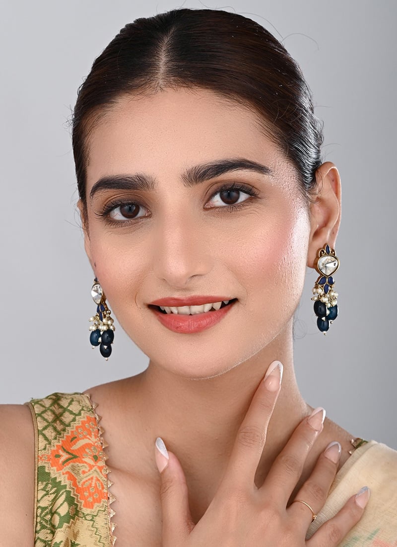 Green Kundan Pearl Dangler Earrings After Six Wear