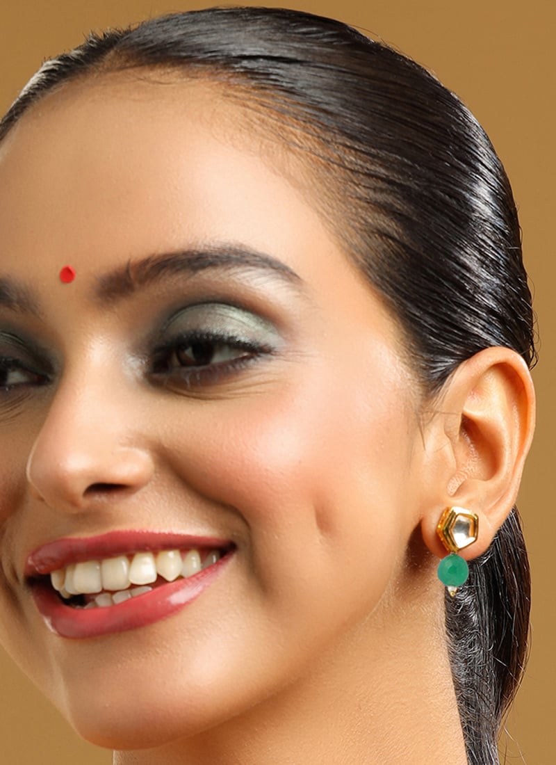 Green Kundan Pearl Drops Festive Wear