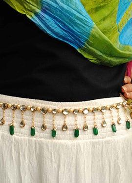 Green Kundan Pearl Saree Belt
