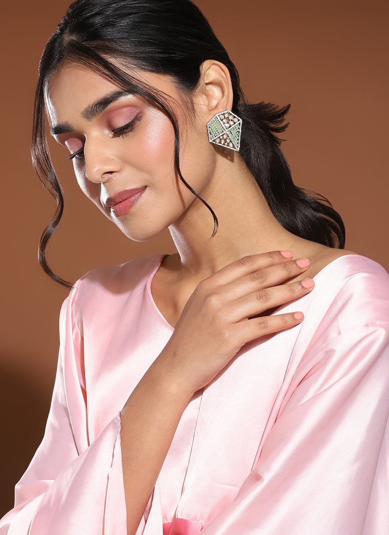 Green Kundan Stones And Beads Studs Festive Wear