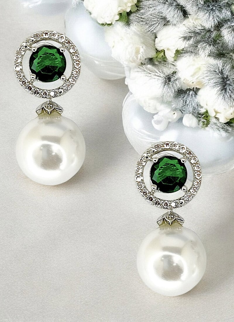 Green Kundan Stones And Moti Stud Festive Wear