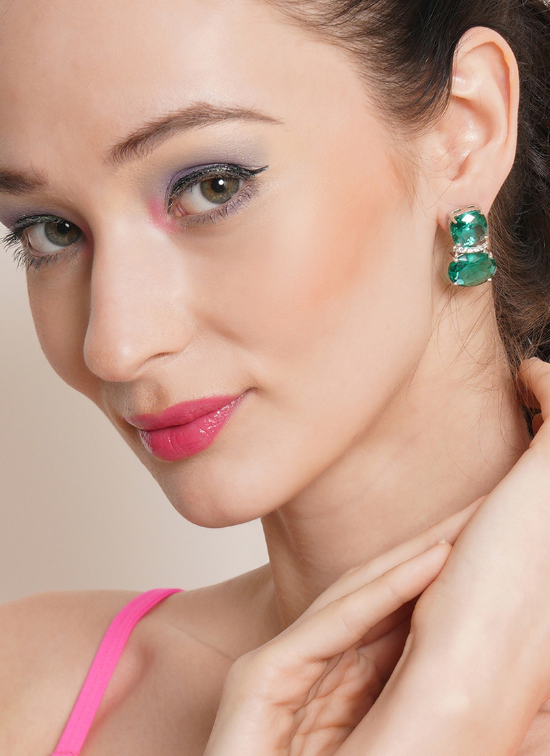 Green Kundan Stones Drops Festive Wear