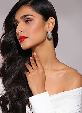 Green Kundan Stones Hoops