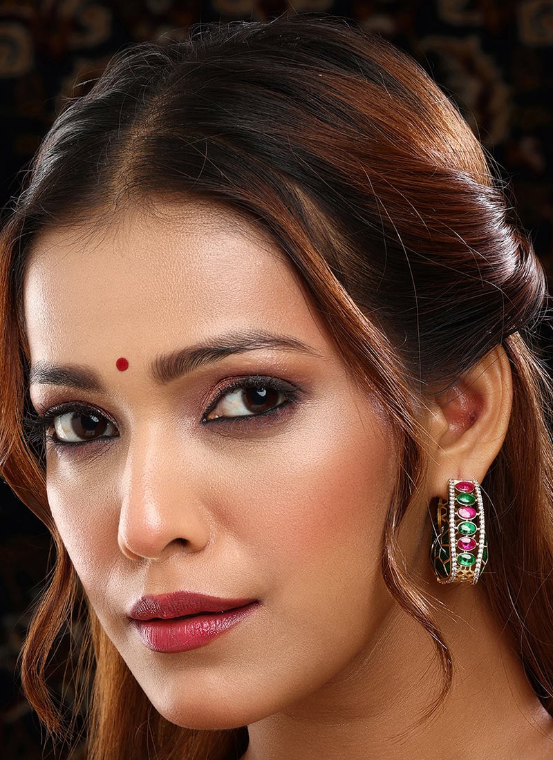 Green Kundan Stones Hoops Festive Wear