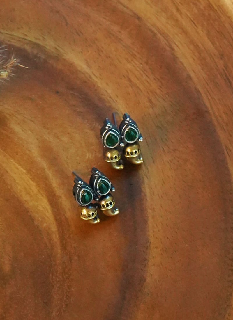 Green Kundan Studs Festive Wear
